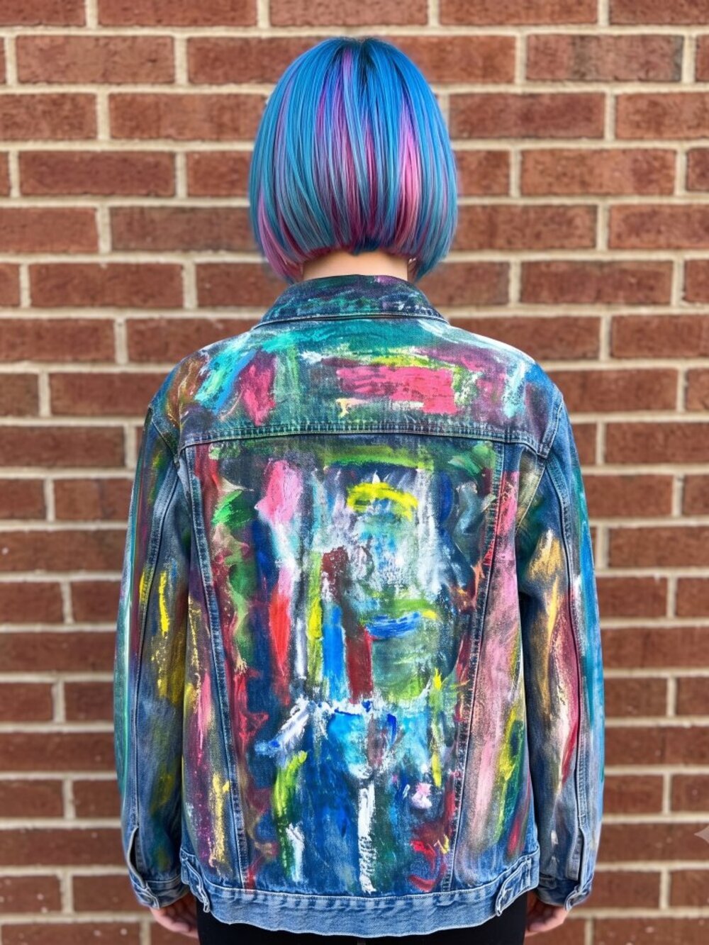 Adam Levine Denim Jacket Size Extra Large Xl Hand Painted Jeans Abstract Art